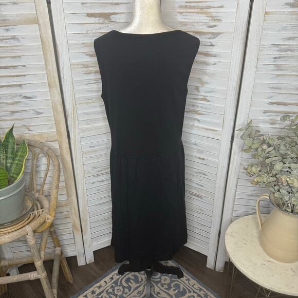 FOR CYNTHIA Women's PLUS 1X Lagenlook Ribbed Sleeveless A Line Linen Dress Black - Picture 13 of 15